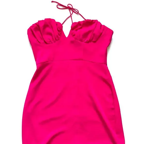 Superdown Revolve Halter Low Cut Mini Dress Bright Pink Size Small NEW